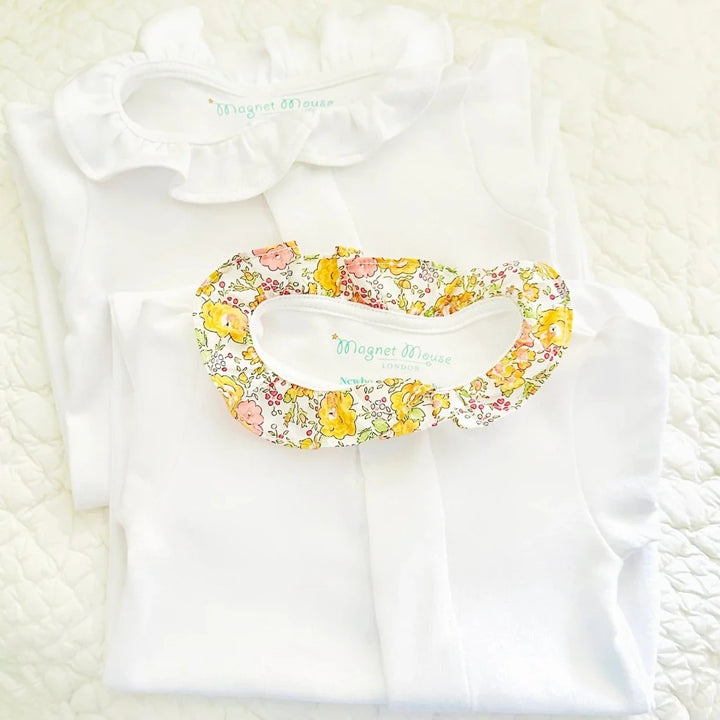 white liberty prink ruffle collar l baby sleepsuit with magnetic fastener