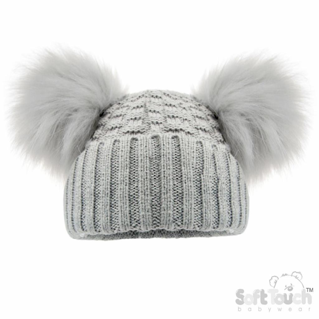 grey double pom pom hat