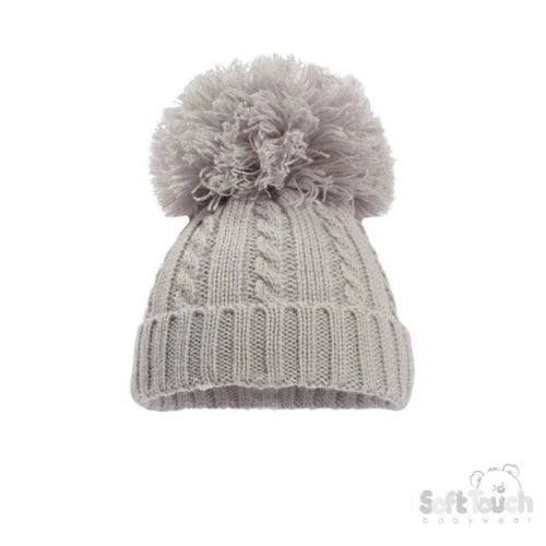 grey cable knit baby pompom hat