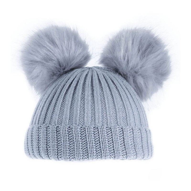 Grey knit baby double bobble hat