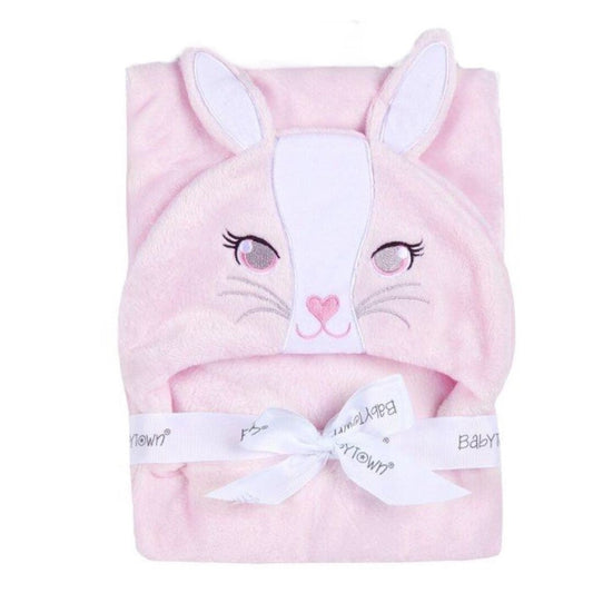 Hooded pink baby wrap with bunny face 