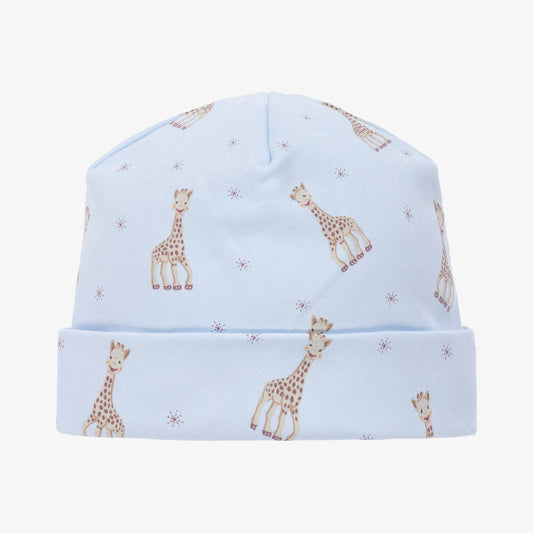 Blue prima cotton baby hat with sophie la girafe 