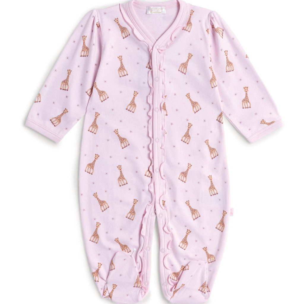 pink sleepsuit in prima cotton with sophie la girafe