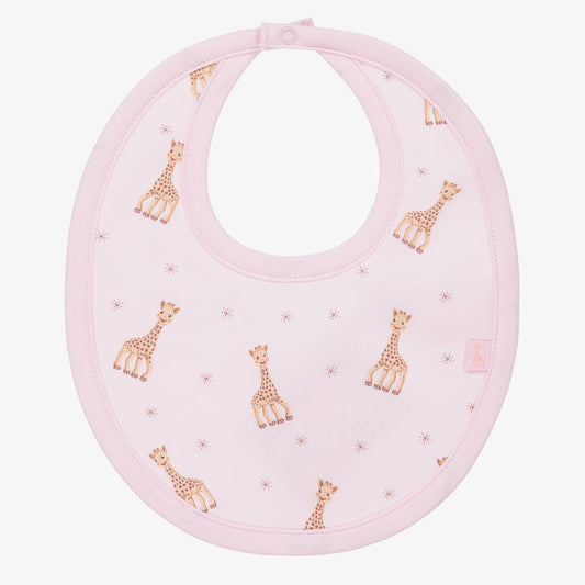 prima cotton baby bib in pink with Sophie La girafe