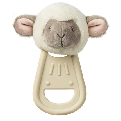 soft lamb head on a silicon handle baby teether toy