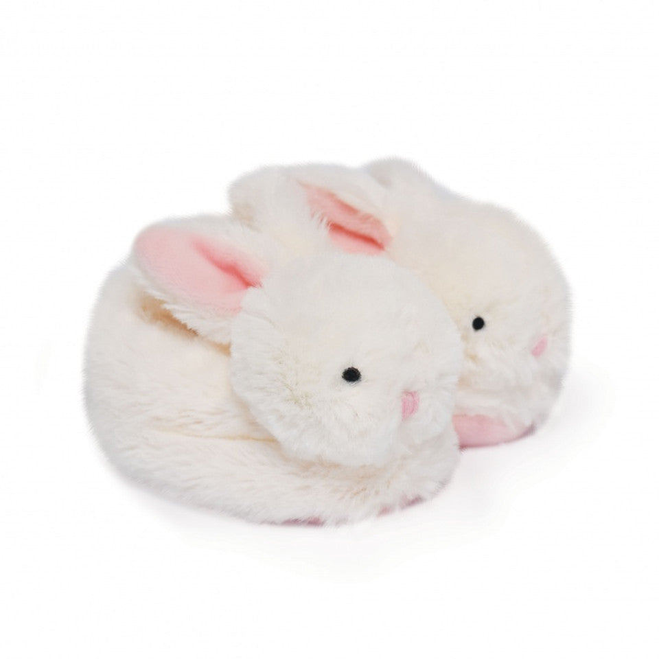 baby bunny slippers in white with pink ears and soles