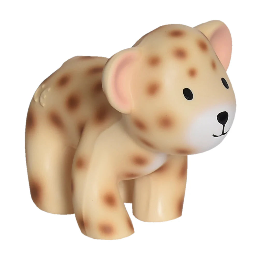 brown spotted leopard natural rubber teething toy