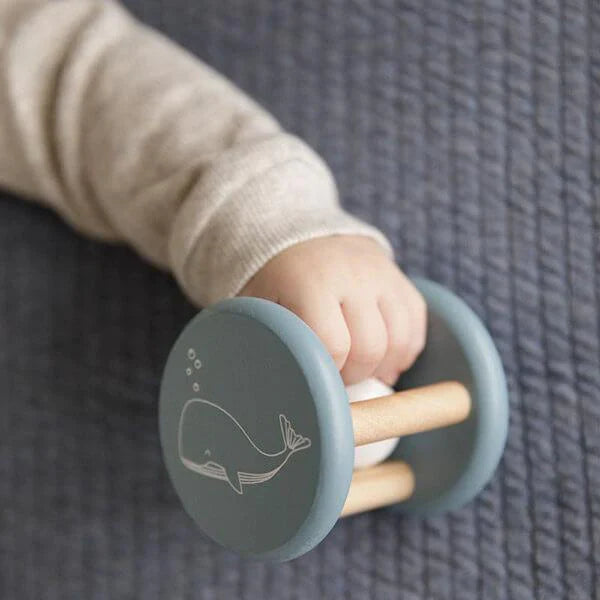Blue roller rattle in wood