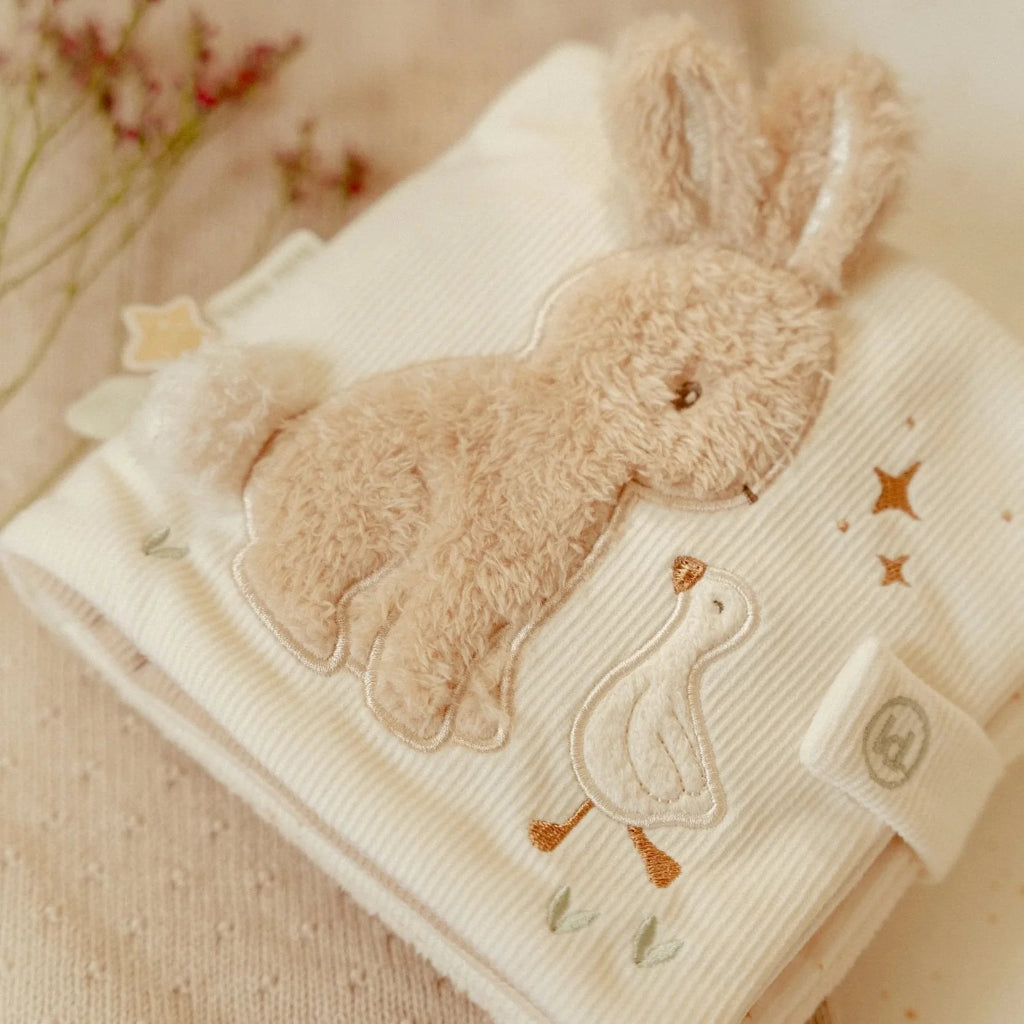 soft neutral baby book with bunny