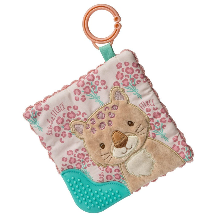 Pink and turquoise leopard Wubbanub, teether, crinkle square, and character blanket,