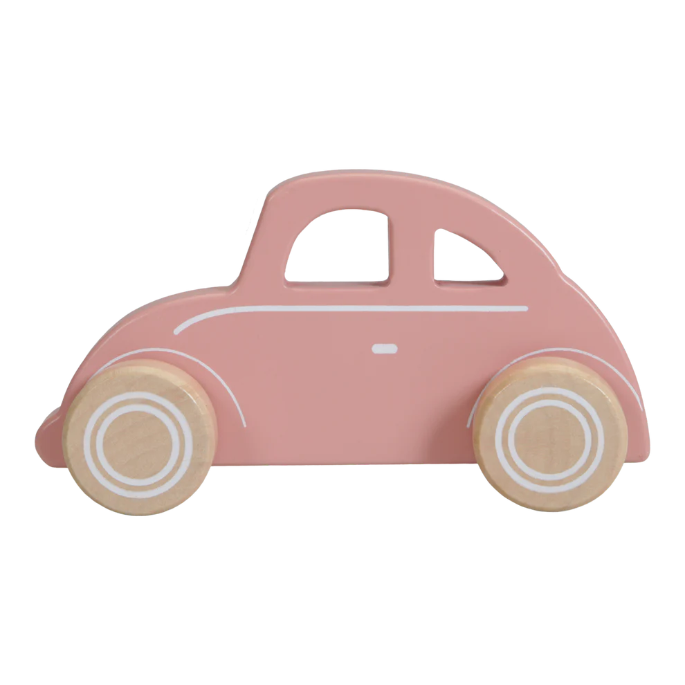 Pink wooden toy car with wooden wheels 