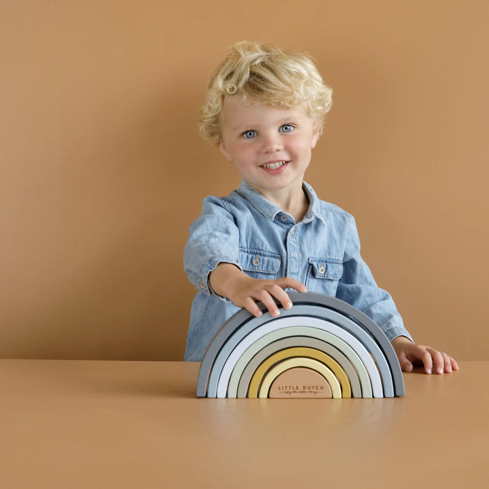 Blue wooden stacking rainbow toy