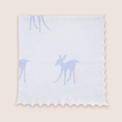 luxury blue shawl with blue deer design, scalloped edge 