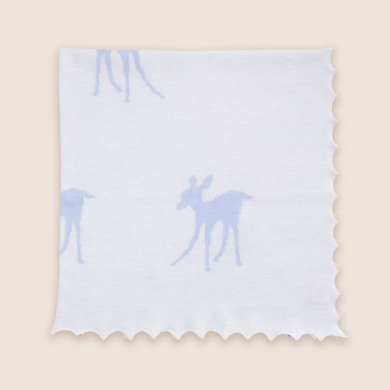 luxury blue shawl with blue deer design, scalloped edge 