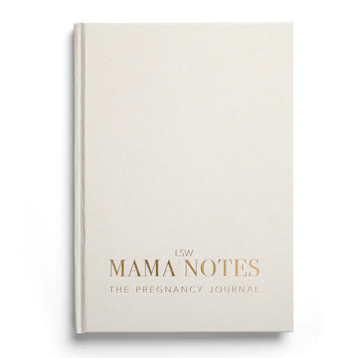 pregnancy journal in white with Mama Notes in gold on the front