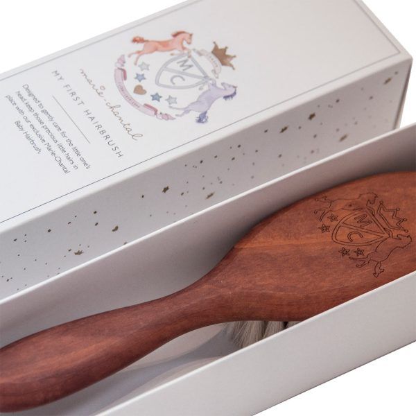 Marie chantal wooden baby hairbrush in a presentation box