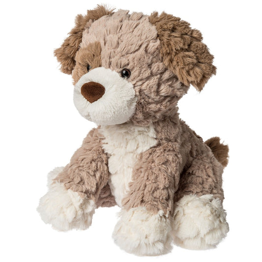 Soft patchwork puppy in soft browns and white