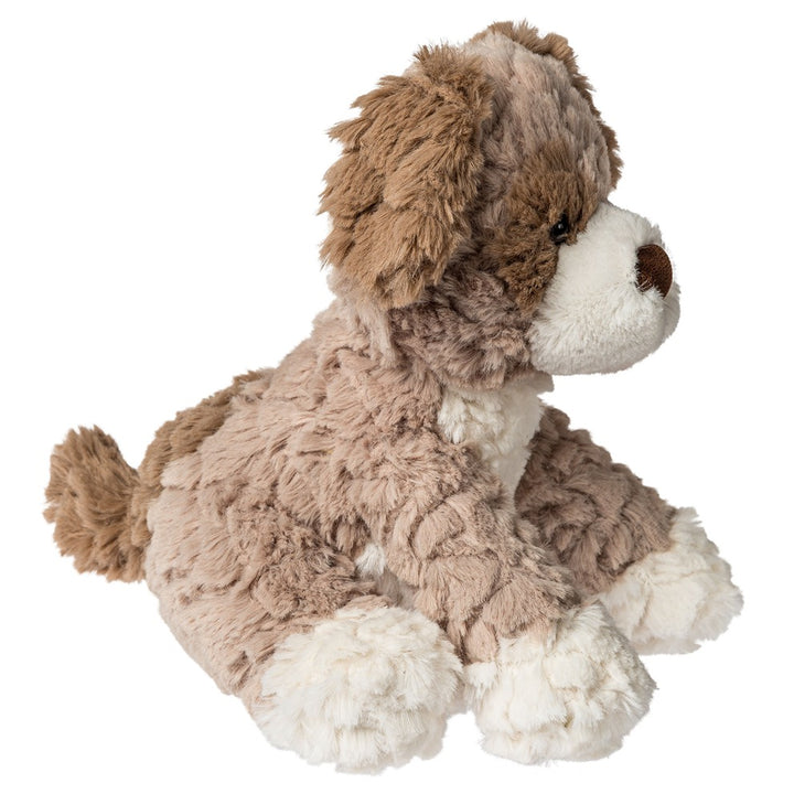 Soft patchwork puppy in soft browns and white