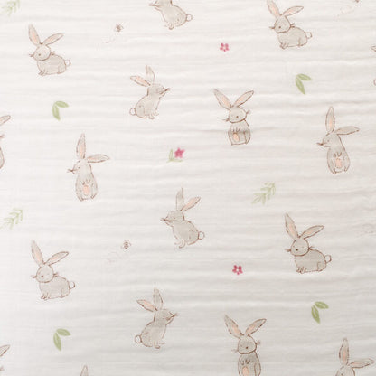 4 baby washcloths in muslin with bunnies and flowers