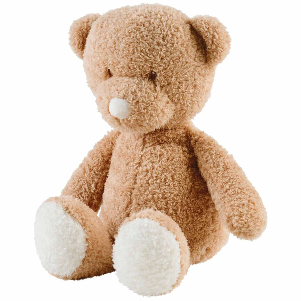 teddy themed baby hamper with teddy and matching comforter and musical teddy, cream with teddy face layette set, no alcohol frixenet , cellular blanket, baby booties and wooden ended rain maker
