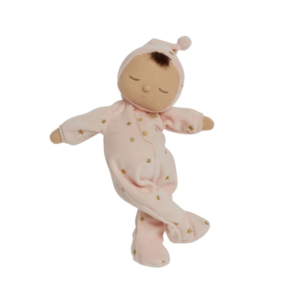 pink dozy dinkum soft doll with musical lullaby