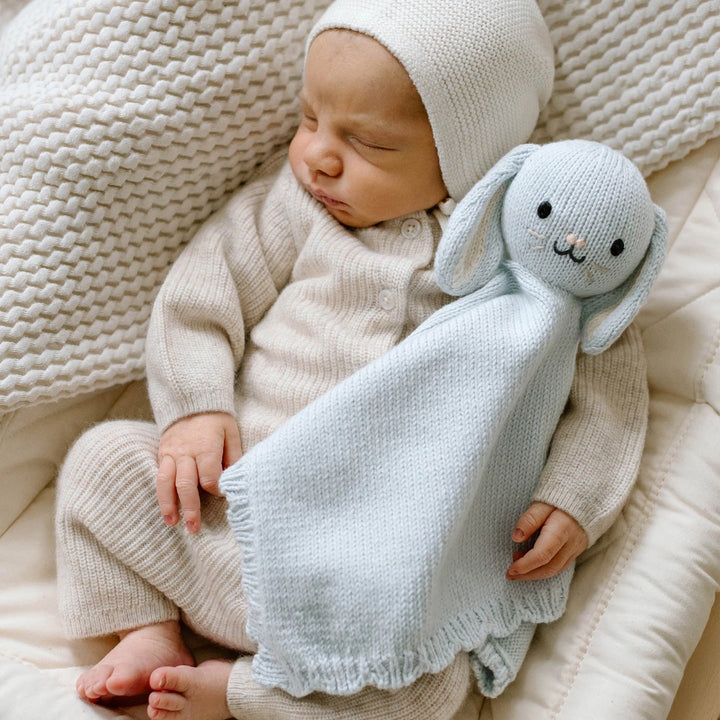 Cuddle + Kind Lovey Collection, Blue Bunny Organic Cotton Hand Knit Comforter