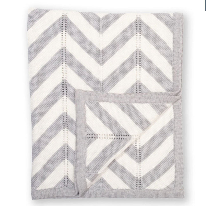 grey and white chevron knit organic baby blanket