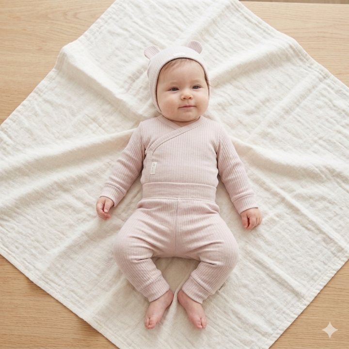 Organic Baby Clothing Set In Beige