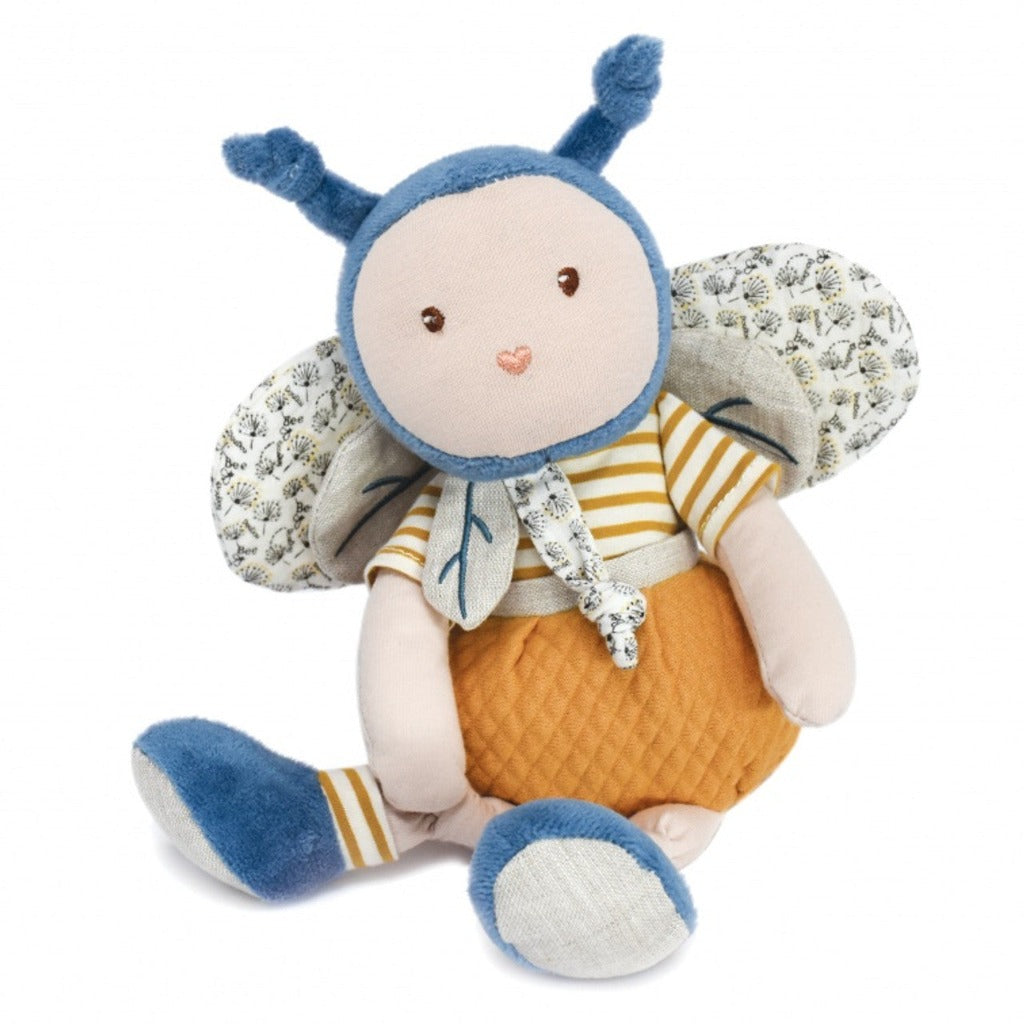 Organic bee douddou et compagnie soft toy in yellow and blue 
