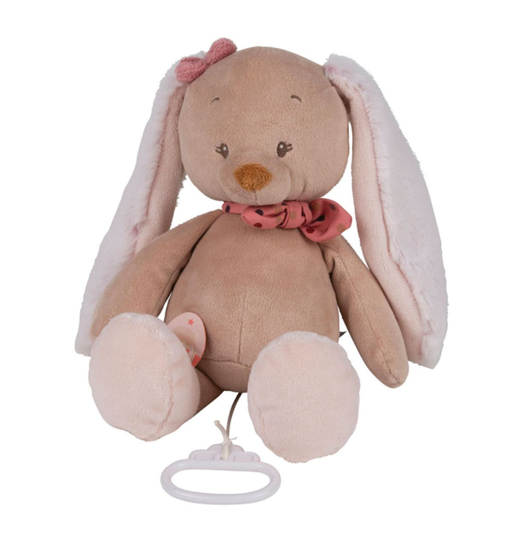 musical soft caramel brown bunny with pink bow