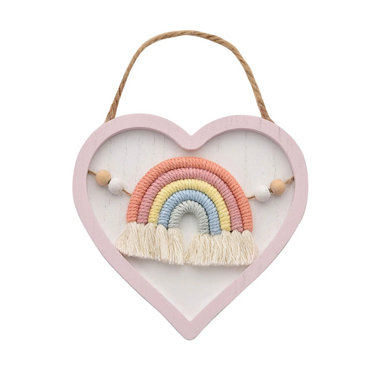 Nursery Plaque Pink Macramé Rainbow In A heart