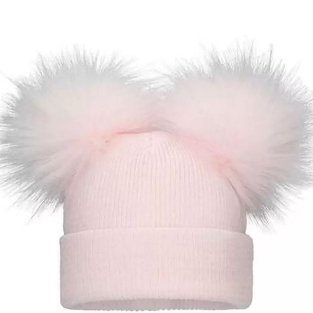 pink double fluffy baby hat