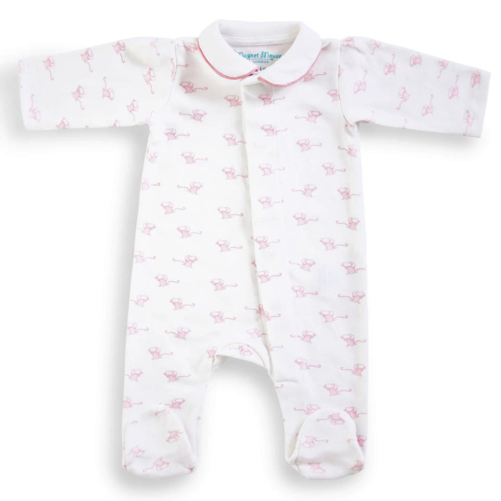 magnet mouse baby sleepsuit with pink mice design