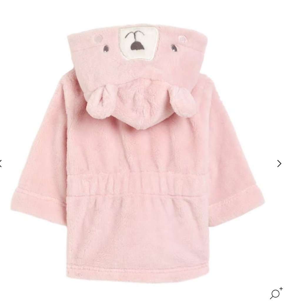 pink baby dressing gown with cute face and ears