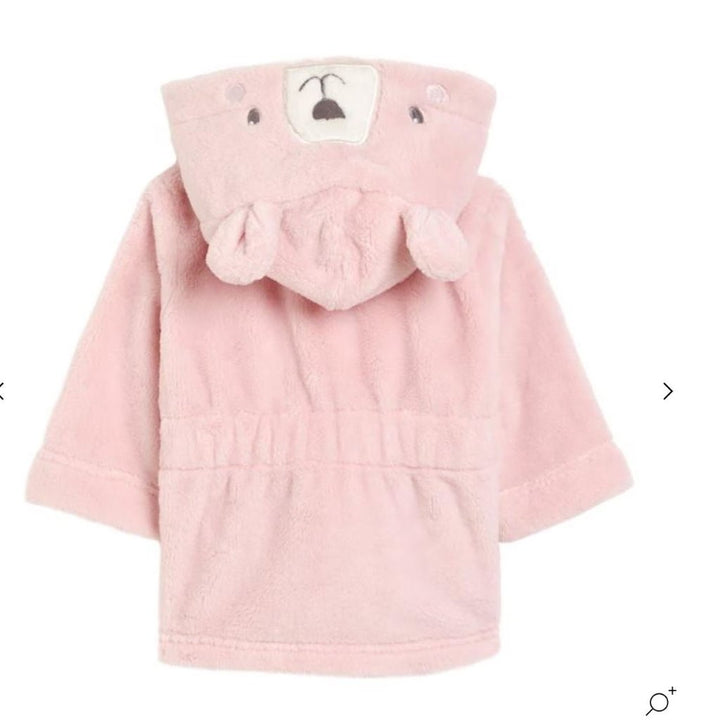 pink baby dressing gown with cute face and ears