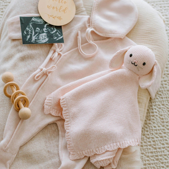 knitted pink bunny comforter 