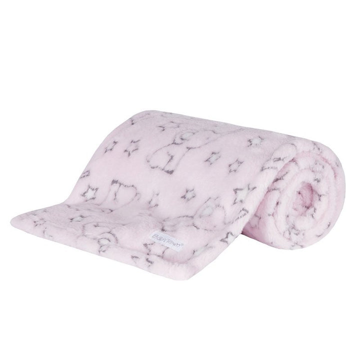 Pink blanket with grey elephants 