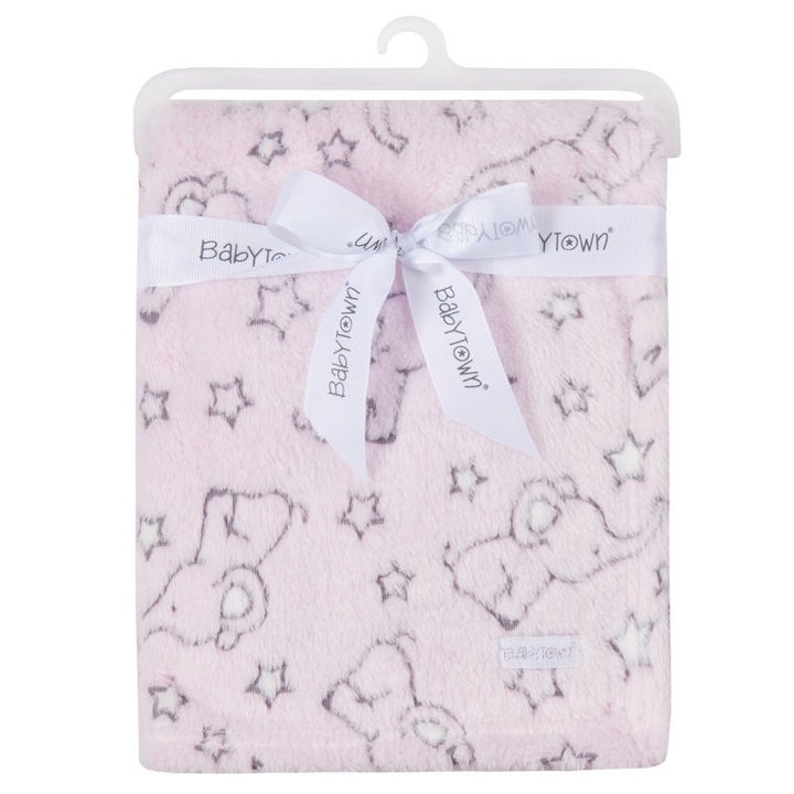 Pink blanket with grey elephants 