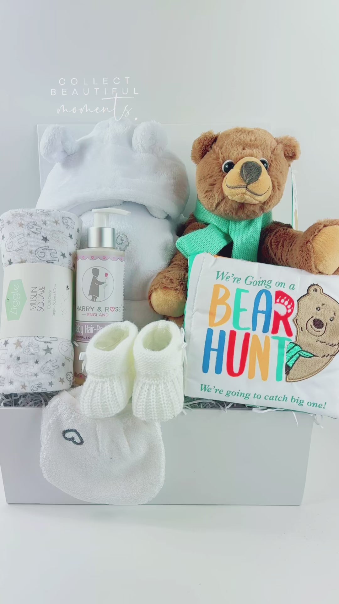 Baby Hamper We're Going On A Bear Hunt Soft Toy And Book, Personalised Gown