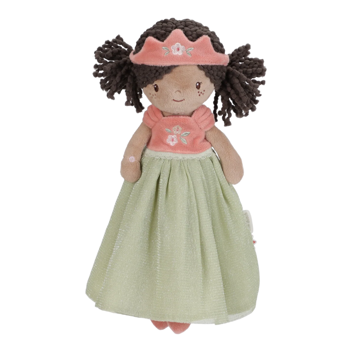 princess evi rag doll in a green dress with pink crown