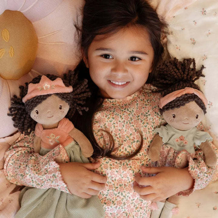 princess evi rag doll in a green dress with pink crown