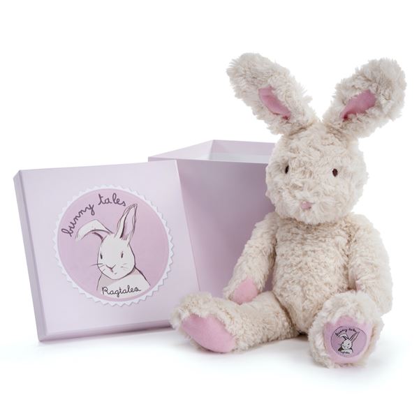 cream rabbit in a box with ink paws feet and inner ear