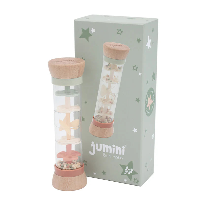 Jumini rain maker with pink lid and base on a white background