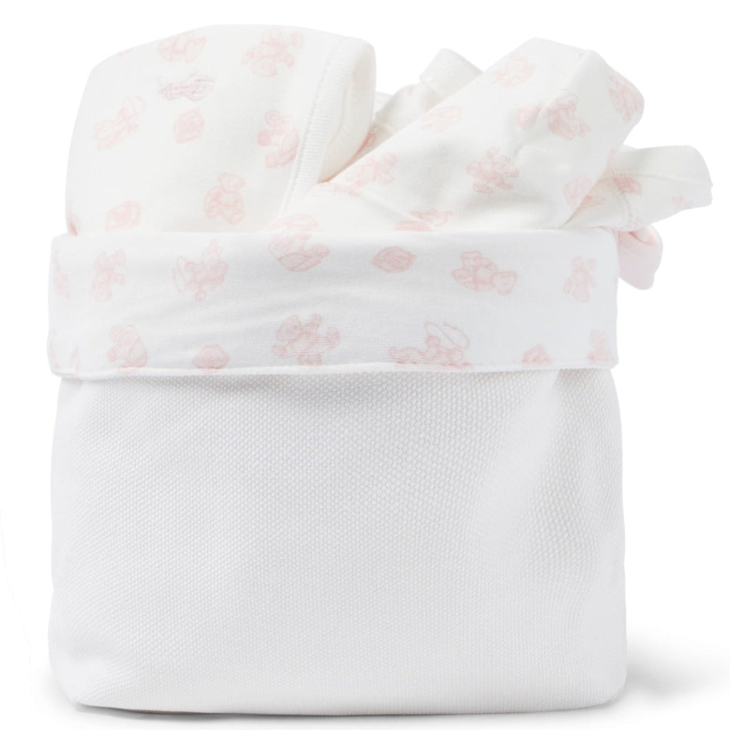 Ralph Lauren baby fabric basket with baby clothing sets in pink and white