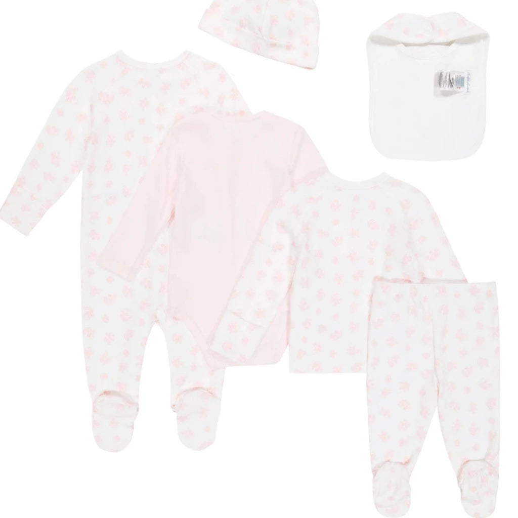 Ralph Lauren pin and white baby set includes baby vest, t, hat, top and leggingse