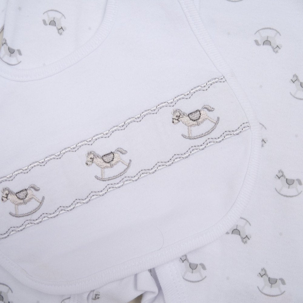grey rocking horse design on layette