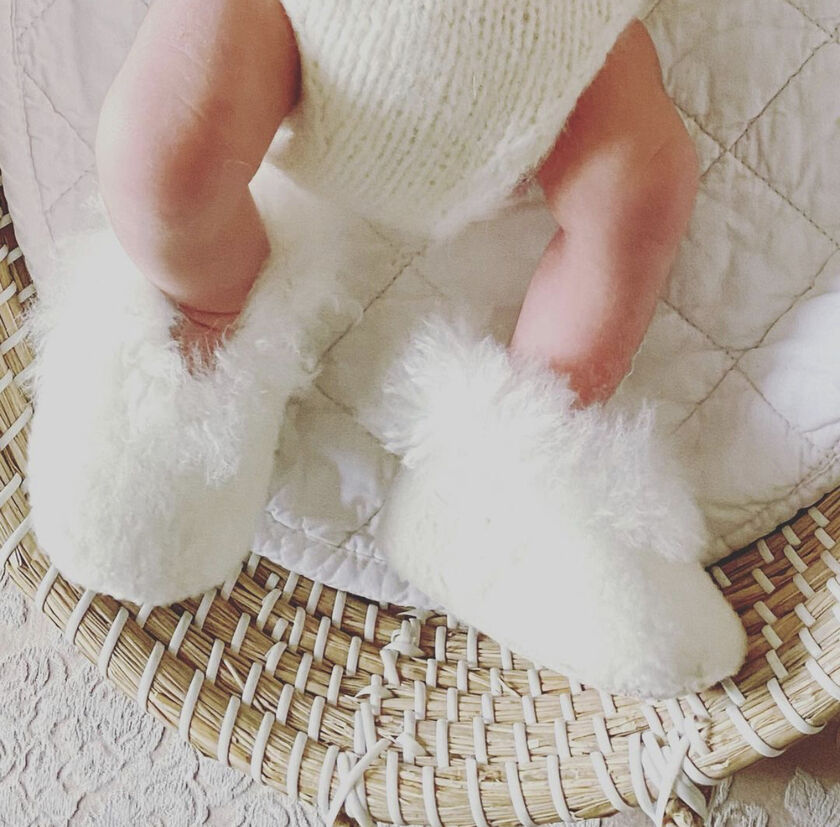 ivory alpaca baby slippers