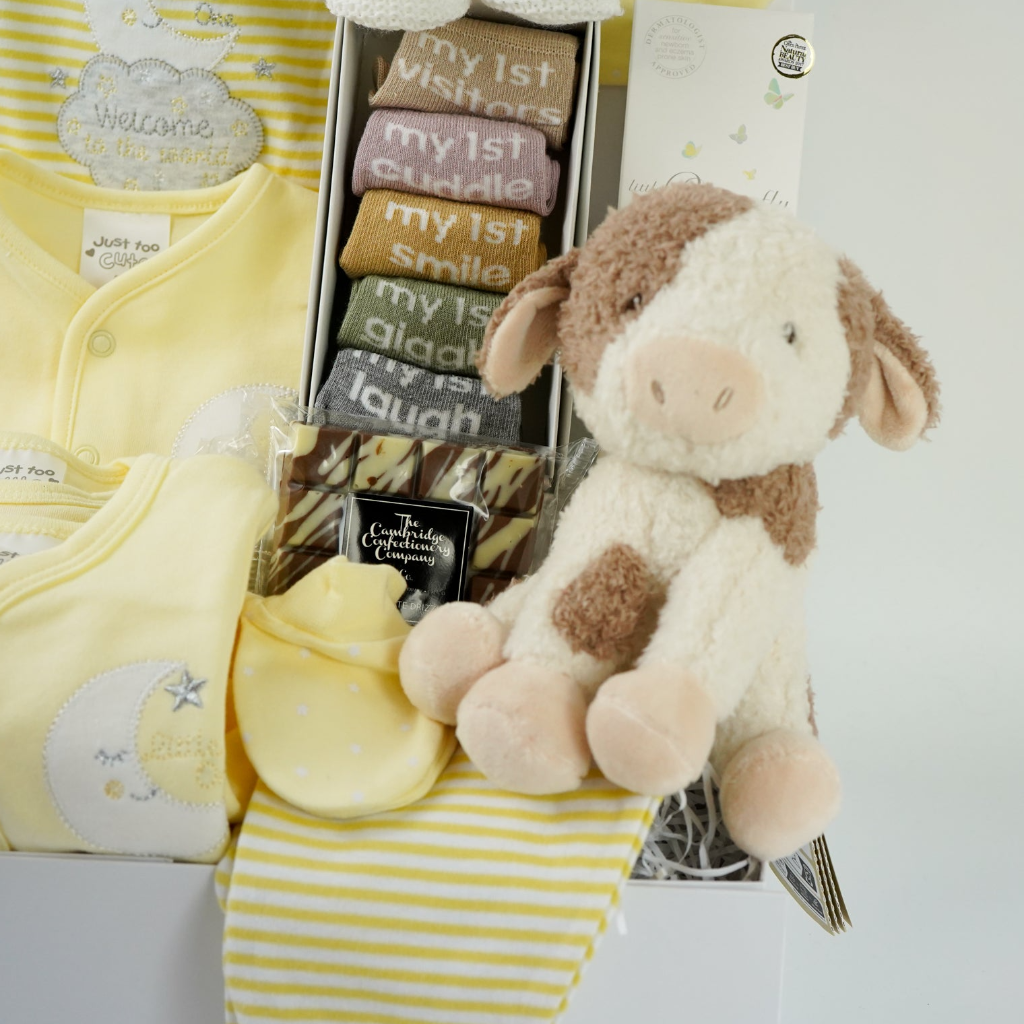 Unisex Baby Hamper And New Parents Gift, Lemon Baby Clothing Set, Little Dutch Soft Cow, Corporate Baby Hamper.