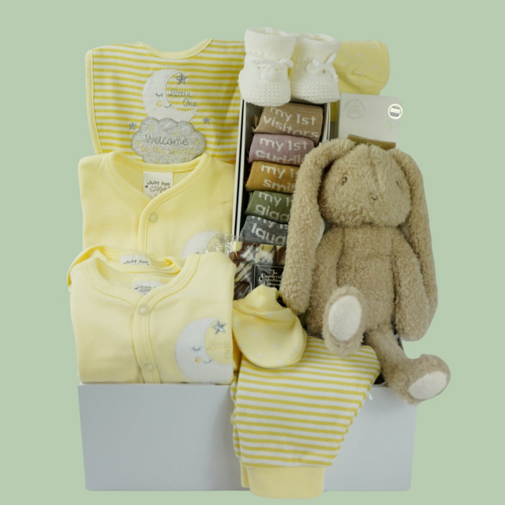 Neutral Baby Hamper And New Mum Gift, Little Dutch Bunny Rabbit, Milestone Baby Socks, Baby Clothing Set, Corporate Baby Gift