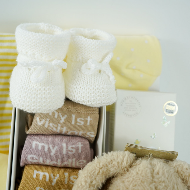 Neutral Baby Hamper And New Mum Gift, Little Dutch Bunny Rabbit, Milestone Baby Socks, Baby Clothing Set, Corporate Baby Gift